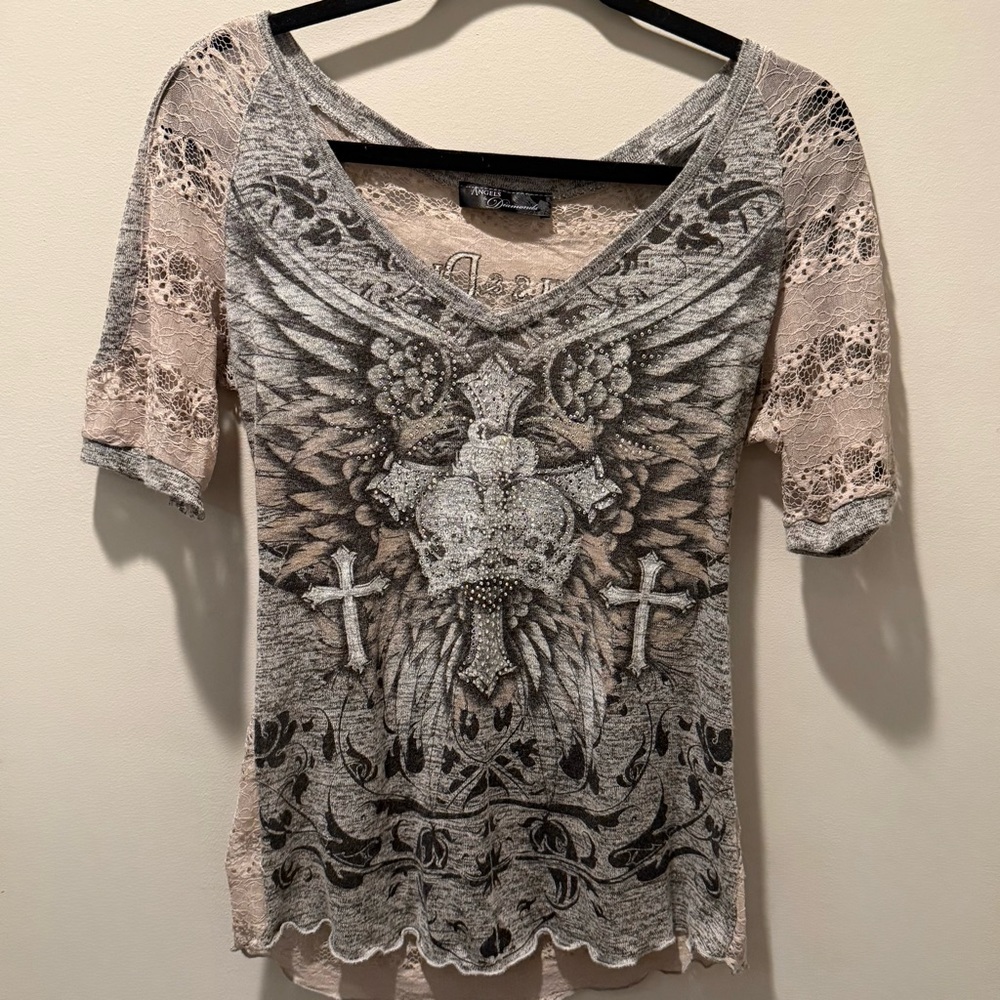 y2k Angels & Diamonds v-cut shirt